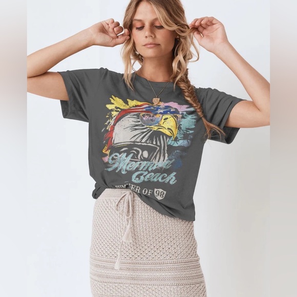 EUC Spell & the Gypsy Collective Charcoal Eagle Island Organic Biker Tee - Picture 5 of 16